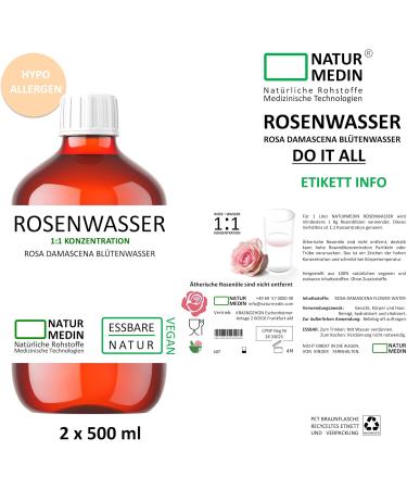 Hypoallergenic Rose Water 1 000 ml | 100% Natural Edible Skin & Hair | NATURMEDIN  - Buy Online on GoSupps.com