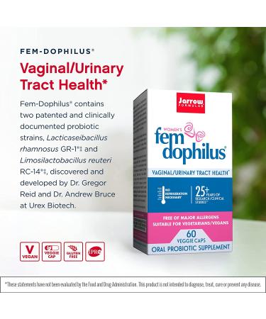 Jarrow Formulas Fem-Dophilus 60 Veggie Capsules - Womens Probiotic for Urinary Tract Health - 1 Billion CFU - 60 Servings - Buy Online on GoSupps.com