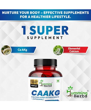 Humming Herbs Calcium Alpha-Ketoglutarate Supplement(CAAKG) 500 mg Provides 100 mg Elemental Calcium Supports Nutrient Metabolism Bone & Muscle Function Vegan Capsules Non-GMO 90 Capsules - Buy Online on GoSupps.com