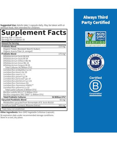 Garden of Life Dr Formulated Sport Probiotics Digestive Supplement Organic Prebiotics for Women & Men Athletes Clinically Studied Turmeric Curcumin 50 Billion CFU Gut Health Acidophilus 30ct - Buy Online on GoSupps.com