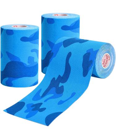 Gstream 3 Pack Pro Kinesiology Athletic Tape - Waterproof Muscle Support Adhesive Tape for Pain Relief - Blue Camo - 4in x 5.5yd - Buy Online on GoSupps.com