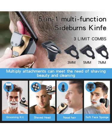 5-in-1 Rotary Electric Razor & Bald Head Shaver | Cordless Rechargeable Beard Trimmer Clippers Nose Hair Trimmer & Facial Cleansing Brush - International Shipping Available - Buy Online on GoSupps.com