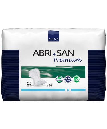 Abena Abri-San Premium Mens & Womens Incontinence Pads Breathable & Comfortable Fast Absorption Discreet & Effective Shaped Incontinence Pads for Men/Women - Premium 6 1600ml Absorbency 34PK 34 Count (Pack of 1) Abri San 6