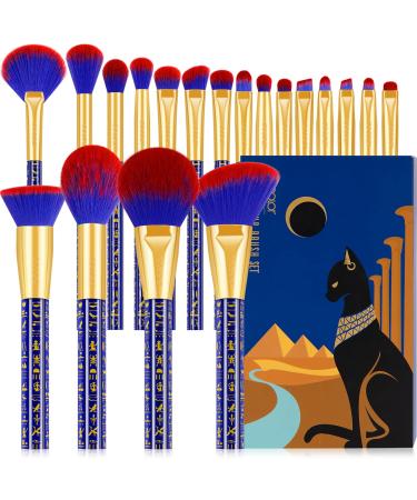 Docolor Makeup Brushes 19Pcs Bastet Cat Makeup Brush Set Premium Synthetic Kabuki Foundation Blending Face Powder Blush Concealers Eyeshadow Fan Make Up Brushes Set, Ancient Egyptian Series 19 Piece