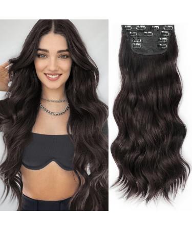 KooKaStyle Hair Extensions  4pcs Clip in Long Wavy Hair Extensions  Thick Long Hairpiece for Women Full Head (20 Inches  Dark Brown) 20 Inch Dark Brown