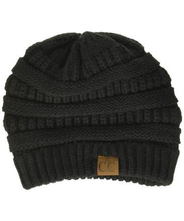 C.C Trendy Warm Chunky Soft Stretch Cable Knit Beanie Skully Black