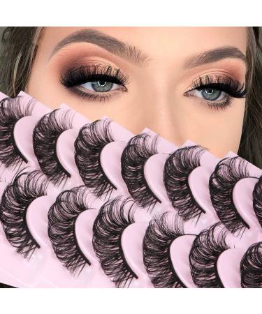 LANFLOWER Russian Volume Strip Lashes Wispy False Eyelashes Fluffy DD Curl Multi-layers Natural Look Faux Mink Lashes 10 Pairs Pack A-Curly