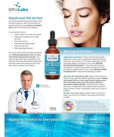 Glycolic Acid 70% Gel Peel with Chamomile & Green Tea Extracts - Professional Grade for Acne Scars, Collagen Boost, Wrinkles - 1 fl oz - Buy Online on GoSupps.com