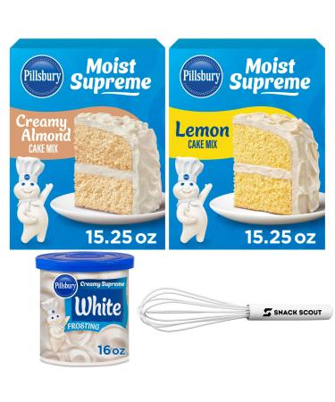 Pillsbury American Cake Mix Creamy Almond and Lemon With White Frosting | Bundle With Snack Scout Whisk