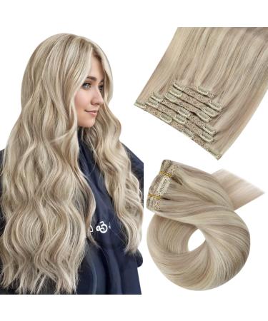 Moresoo clip in extensions real hair hair extension real hair clip ashblond with platinum blonde extensions real hair clips double shot120g 7pcs 40cm #p18/613 40 cm 1.P #18/613