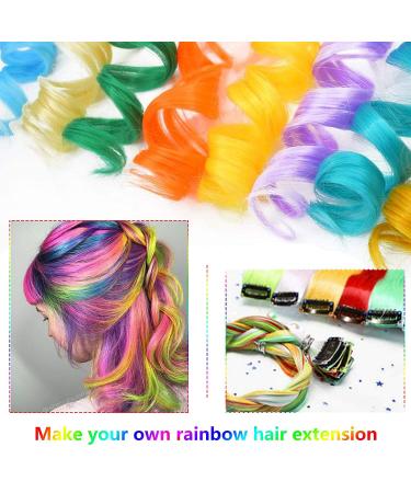 MEckily 22 Pcs Rainbow Colored Hair Extensions - Curly Wavy Clip-in Synthetic Highlights for Kids, Girls, and Women - 17 inch - Buy Online on GoSupps.com