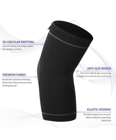 Elbow Brace Compression Support Sleeve Pair - Pain Relief for Tendonitis Tennis & Golf Elbow Arthritis | Workout Protection - Black Large - Buy Online on GoSupps.com