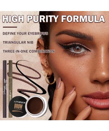 4PCS Eyebrow Pen and Eye Brow Stencil Kit Waterproof Eyebrow Tinting Kit with Dark Brown Eyebrow Pomade Dual-ended Eyebrow Pencil Black Eyeliner & 24 Eyebrow Stamp Stencils - Buy Online on GoSupps.com