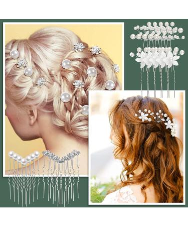 64-Piece Wedding Hair Comb Set with Flower Rhinestone Hair Sticks, Pearl Hair Pins, Crystal Combs, Hair Vine, and U-Shaped Pearl Clips - Buy Online on GoSupps.com