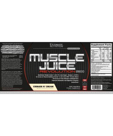 Ultimate Nutrition Muscle Juice Revolution 2600 Weight Gainer with Glutamine & Micellar Casein, Cookies N Cream, 11.1 lbs - Buy Online on GoSupps.com