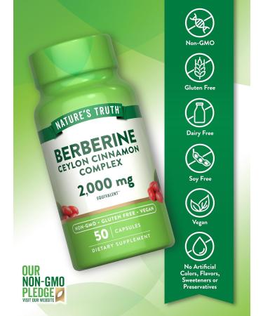 Nature's Truth Berberine with Ceylon Cinnamon Complex | 2 000mg | 50 Vegan Capsules | Vegan Non-GMO and Gluten Free Supplement - Buy Online on GoSupps.com