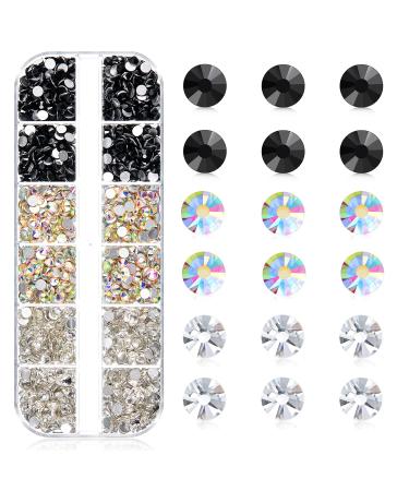 Modelones 1440Pcs Rhinestones for Nails  Nail Diamonds Rhinestones Round Nail Gems and Rhinestones  Nail Rhinestones for Acrylic Nails Nail Jewels for Nail Art Rhinestones for Makeup SS10 (2.7-2.9mm) A1 - AB & Clear & Bl...