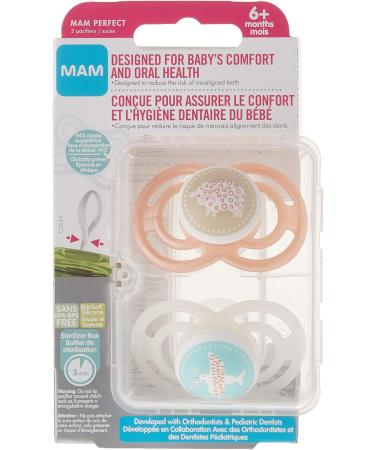 MAM Perfect Pacifiers (Pack of 2 Pacifiers 1 Sterilizing Case) MAM Soother with a Soft Silicone Nipple 6+ Months Baby Girl Essentials Designs May Vary - Buy Online on GoSupps.com