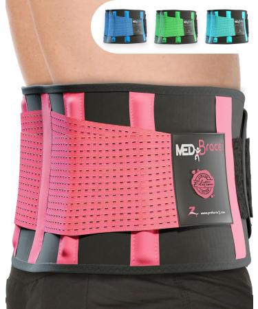 MEDiBrace Back Support Belt Back Brace for Lower Lumbar Pain Relief for Men and Women - Medical Grade Orthopaedic Waist Compression for Sciatica Nerve Scoliosis Disc or Lifting at Work 21" to 30" (54-76cm) Small Taffy Pink