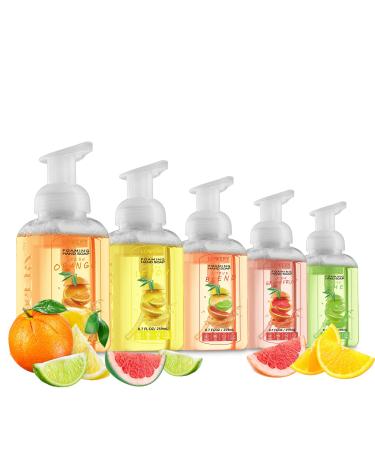 Foaming Hand Soap - Pack of 5 - Moisturizing Hand Soap with Aloe Vera & Essential Oils - Alcohol-Free Hand Wash in Citrus Blend, Lemon, Orange, Lime, Pink Grapefruit Fragrances - Scented Hand Wash for Kitchen or Bathroom C…