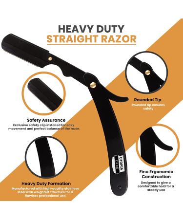 Utopia Care Professional Barber Straight Edge Razor Safety with 100-Pack Derby Blades - Stainless Steel (Black) - Buy Online on GoSupps.com