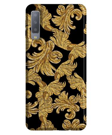 Soft TPU Case for Samsung A7 2018 057 Leather Black Elegant Liberty Leaves Gold Luxury