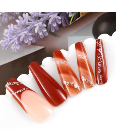 Sethexy Long Coffin False Nails Sparkly Brown Press-On Ballerina Acrylics for Women | 24-Hour Wear - Buy Online on GoSupps.com