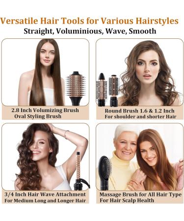 Hair Blow Dryer Brush Set - Detachable Negative Ion Styler Kit for Volume & Curls - Hot Air Brush for Women with Middle to Long Hair - Black - Buy Online on GoSupps.com