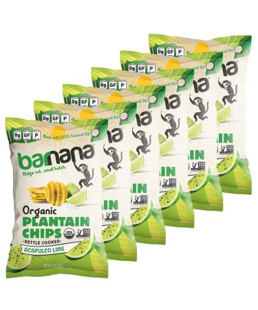 Barnana - Organic Plantain Chips, Acapulco Lime, Healthy Snack Made With 100% Coconut Oil, Non-GMO, Potato Chip Alternative, Zero Sugar, Paleo, Grain-Free Chips, Vegan, USDA Organic (2 oz, 6-Pack) Acapulco Lime 1 Count (Pack of 6)
