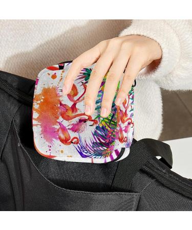 Stylish Menstruation Pad Bag with Zipper | Women's Napkin & Tampon Collecting Bag | Tropical Leaves & Flamingo Design - Buy Online on GoSupps.com