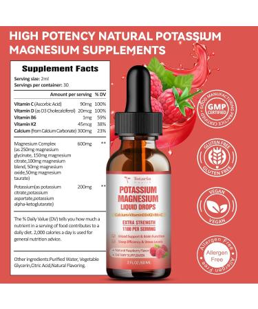 Potassium Magnesium Supplement Liquid Drops - High Absorption Potassium Supplement with Magnesium Calcium Vitamin D3 K2 Vegan Non-GMO Potasio Support Leg Cramps Bone Muscle - 2 Fl oz 2 Fl Oz (Pack of 1) - Buy Online on GoSupps.com