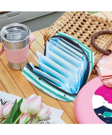 Rosa Flamingo Pattern Storage Bags for Women - Blue Stripes Zippered Menstrual Pad & Portable Cup Bags for Teens & Girls - Stylish & Functional - Buy Online on GoSupps.com