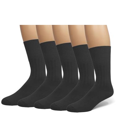 EMEM Apparel Men's Diabetic Dress Crew Cotton Socks | Non-Binding Loose Top | Seamless Toe | 3-Pair | Big and Tall Available 13-15 Big Tall Black 5-pack