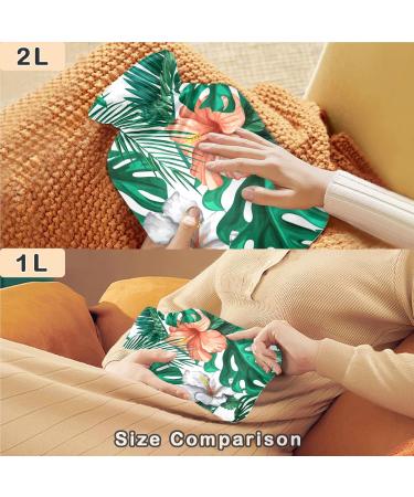 NAANLE Hot Water Bottle with Cover - Watercolor Palm Leaf & Flower Design | 1L for Menstrual Cramps Pain Relief & Heat Therapy - Buy Online on GoSupps.com