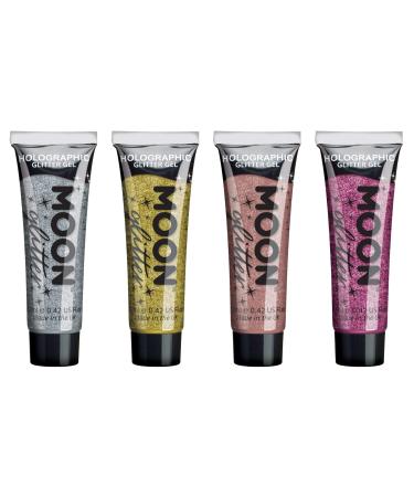 Holographic Face & Body Glitter Gel by Moon Glitter - 12ml - Set of 4 Colors - Glitter Face Paint
