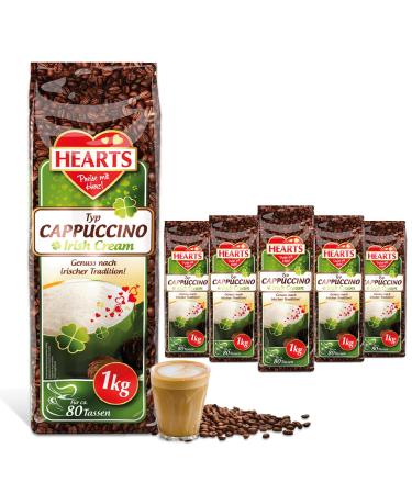 HEARTS Cappuccino Irish Cream, 5 x 1 kg Instant Easily soluble coffee powder, pack of 5, approx. 400 cups, enjoyment according to Irish tradition