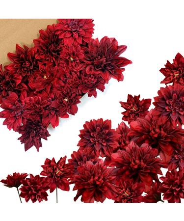 OrgMemory Silk Flowers  Artificial Flower Bouquet  Artificial Flowers Combo Box  Flowers with Stems for DIY Floral Arrangements Bouquets Wedding Party Home Baby Shower Decor (Burgundy Dahlias)