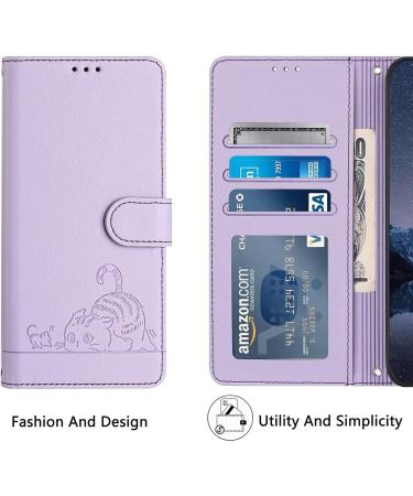 Tivenfezk Nadoli Wallet Cover for Samsung Galaxy A14 4G/5G - RFID Blocking PU Leather Cat Mouse Design Protective with Card Compartment & Clipping Tape - Purple - Buy Online on GoSupps.com