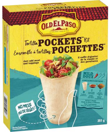 Old El Paso Tortilla Pockets Dinner Kit Box Includes 8 Tortilla Pockets 1 Pouch Mild Taco Sauce and 1 Packet Seasoning Mix Just Add Meat and Toppings 351 Grams Package - Buy Online on GoSupps.com