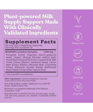 Eu Natural Nourish Lactation Supplement - Postpartum Support for Healthy Milk Flow & Production - Fenugreek Capsules for Women with Milk Thistle, Fennel Seed & Moringa, 60 Vegan Soft Capsules - Buy Online on GoSupps.com