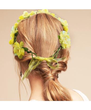 Adjustable Floral Headbands - 6Pcs Elastic Ribbon Flowers Crown Garland for Women, Girls, Teens - Perfect for Party, Wedding, Beach, Festival - Multicoloured - Buy Online on GoSupps.com