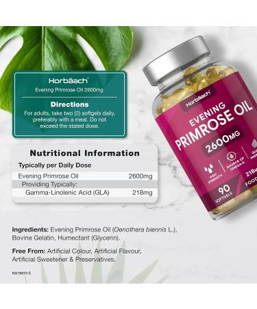 Evening Primrose Oil 2600mg | High Strength Omega 6 & GLA | 90 Softgels by Horbaach - Buy Online on GoSupps.com