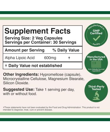 Buy Alpha Lipoic Acid 600mg - Potent Antioxidant for Neuropathy & Heart Health - Vegan Non-GMO Gluten Free - 60 Capsules by Double Wood - Buy Online on GoSupps.com