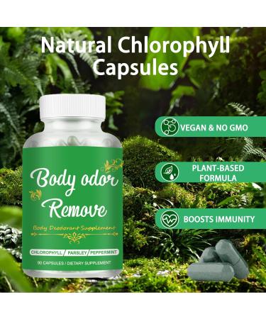 Body Deodorizing Supplement Natural Chlorophyll 90 Capsules for Women & Men Full Deodorant Supplement Body Internal Deodorant Pills with Mint & Parsley - Buy Online on GoSupps.com
