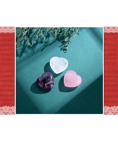 MAIBAOTA 30mm Rose Quartz Amethyst Clear Quartz Heart Love Crystals - 3Pcs Pink Purple White Set for Chakra Healing and Energy Balance - Buy Online on GoSupps.com