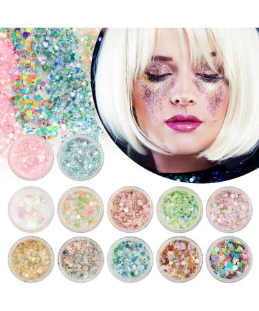 12 Pack Face Glitter - Festival Chunky Cosmetic & Body Glitter for Hair & Nail | Sparkling Mixed Colors - Buy Online on GoSupps.com
