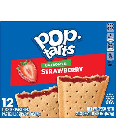 Pop-Tarts Unfrosted Strawberry Toaster Pastries - 20.3oz Box (12 Pack) | Breakfast Foods & Kids Snacks - Buy Online on GoSupps.com