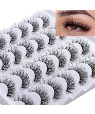 outopen 14 Pairs False Eyelashes Russian Strip Lashes D Curl Faux Mink Eyelashes 3D Effect Fluffy Wispy Volume Eyelash Pack 14 Pairs DD Curl-W-2