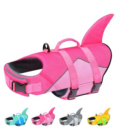Malier Dog Life Jacket, Ripstop Dog Life Vest with Rescue Handle for Swimming Boating, Reflective Puppy Life Jackets Dog Shark Life Jacket with Adjustable Straps for Small Medium Large Dogs (Large) Large Pink